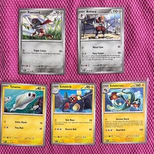 5 Pokemon Trading Cards - Pawniard Bisharp Tynamo Eelektrik Eelektross